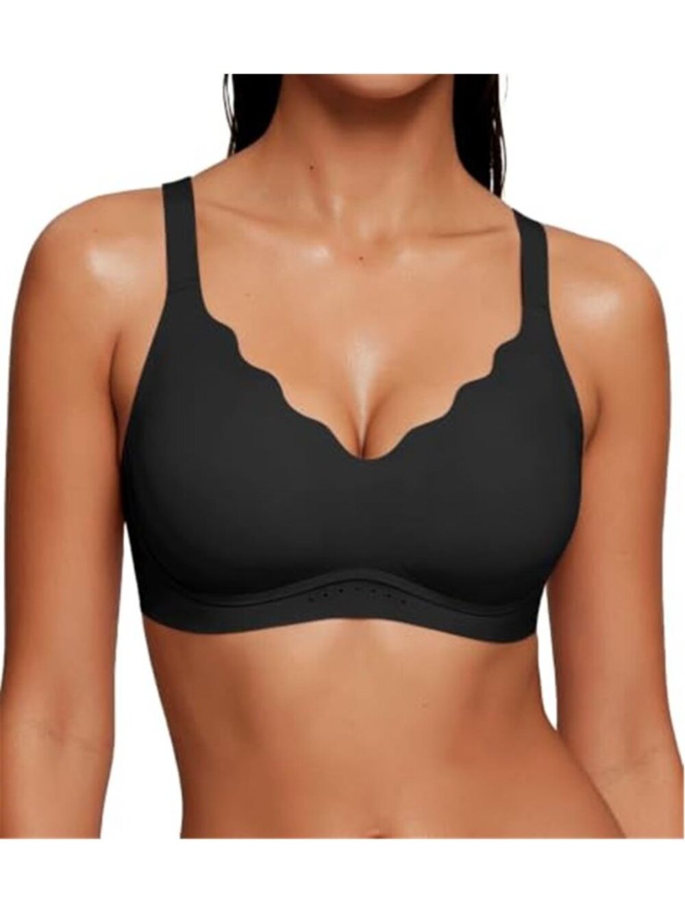 Wireless Bras for Women Jelly Push Up Scalloped T-Shirt Bra